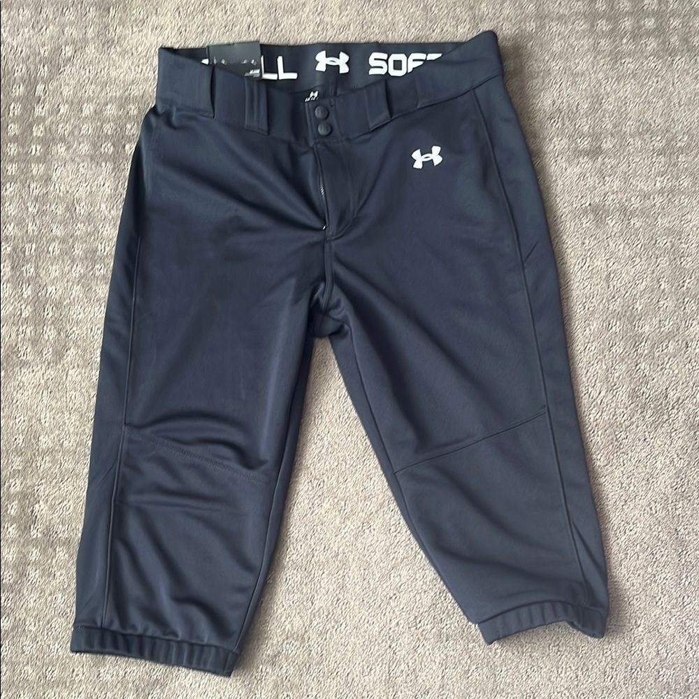 Women’s under Armour size large cropped, black softball pants new with tags